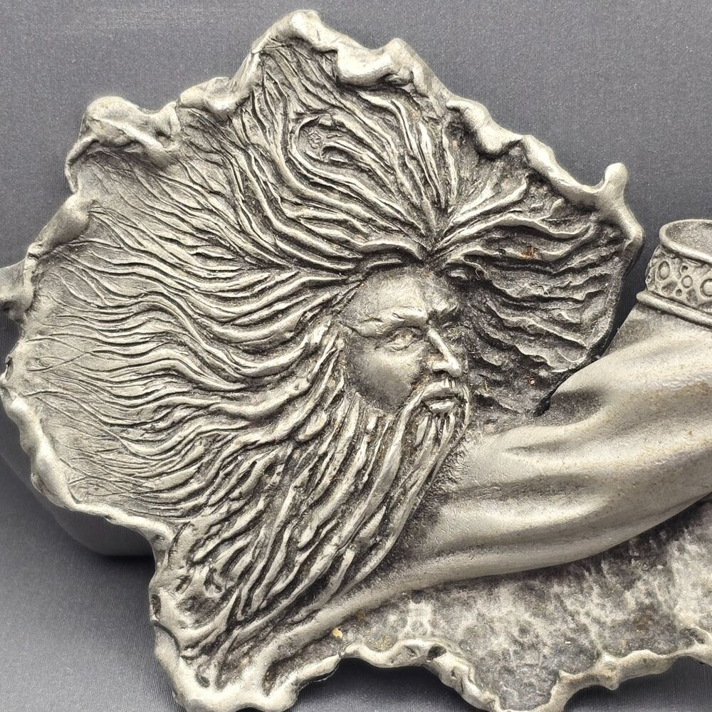 Vintage JJ Wizard Brooch 3.5"x2.5" Pewter Tone Imitation Pearl Crystal Ball - Picture 2 of 8